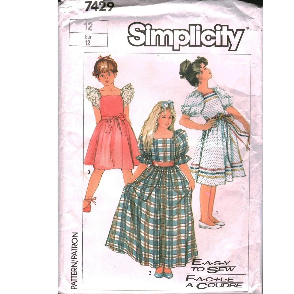 Simplicity 7429‎ Girls Pullover Dress Pattern Size 12 Vintage 1986 Easy to Sew